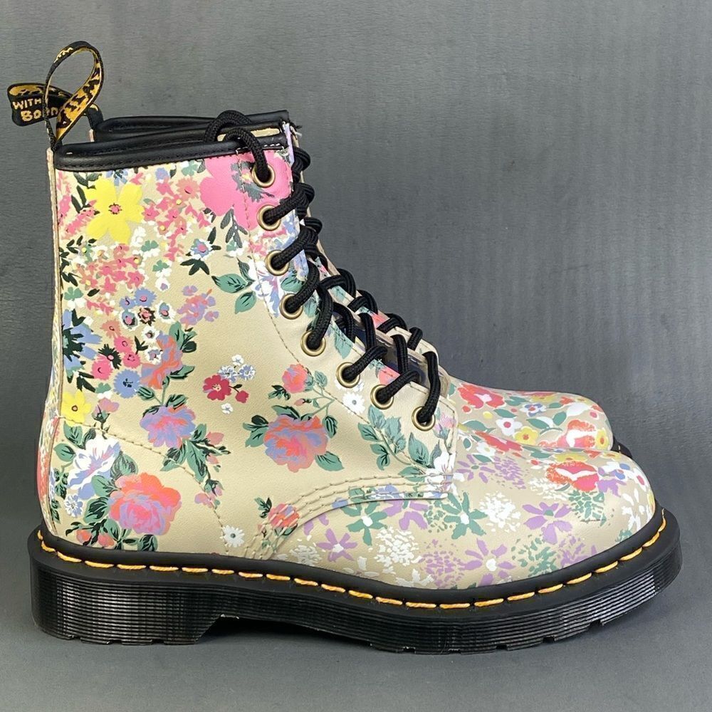 Dr. Martens 1460 Floral Mash Up Backhand Boots Parchment Beige New Size US 6